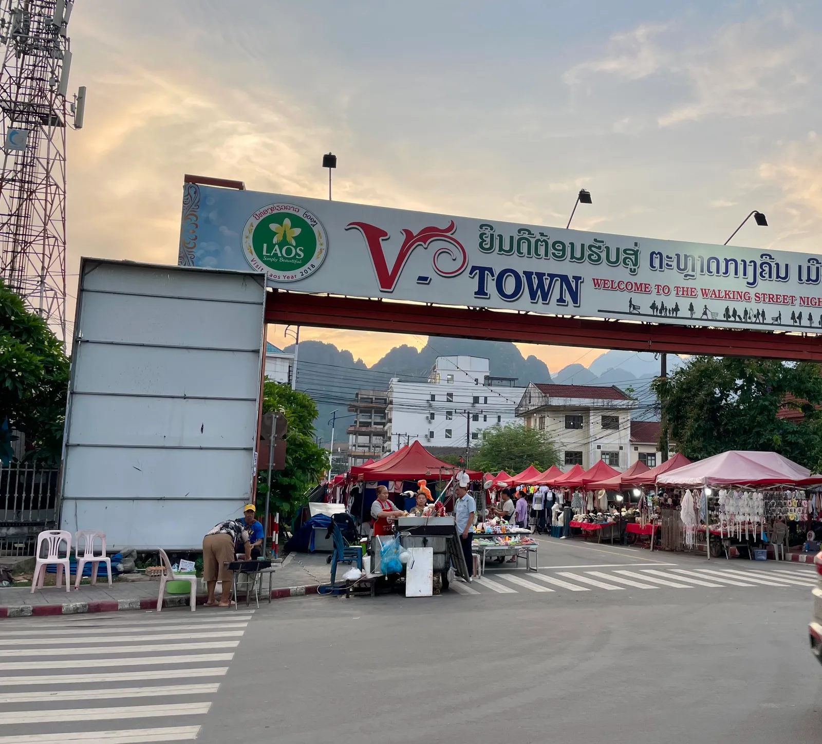 The night market street in Vang Vieng Laos