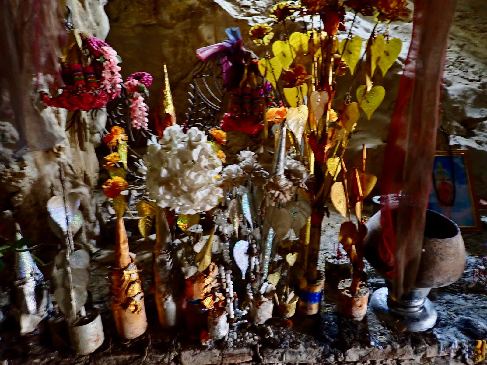 A Buddhist shrine deep in a cave in Laos